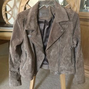 BLANKNYC Denim Suede Moto Jacket in Sand Stoner